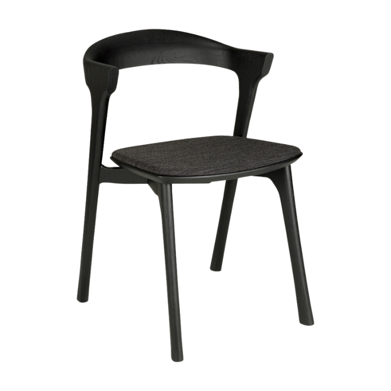 The Bok Upholstered Dining Chair from Ethnicraft in black oak with soft black fabric.