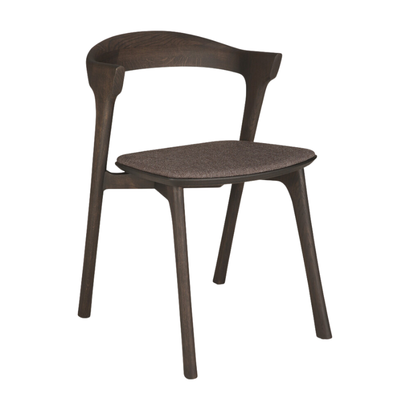The Bok Upholstered Dining Chair from Ethnicraft in brown oak with warm brown fabric.