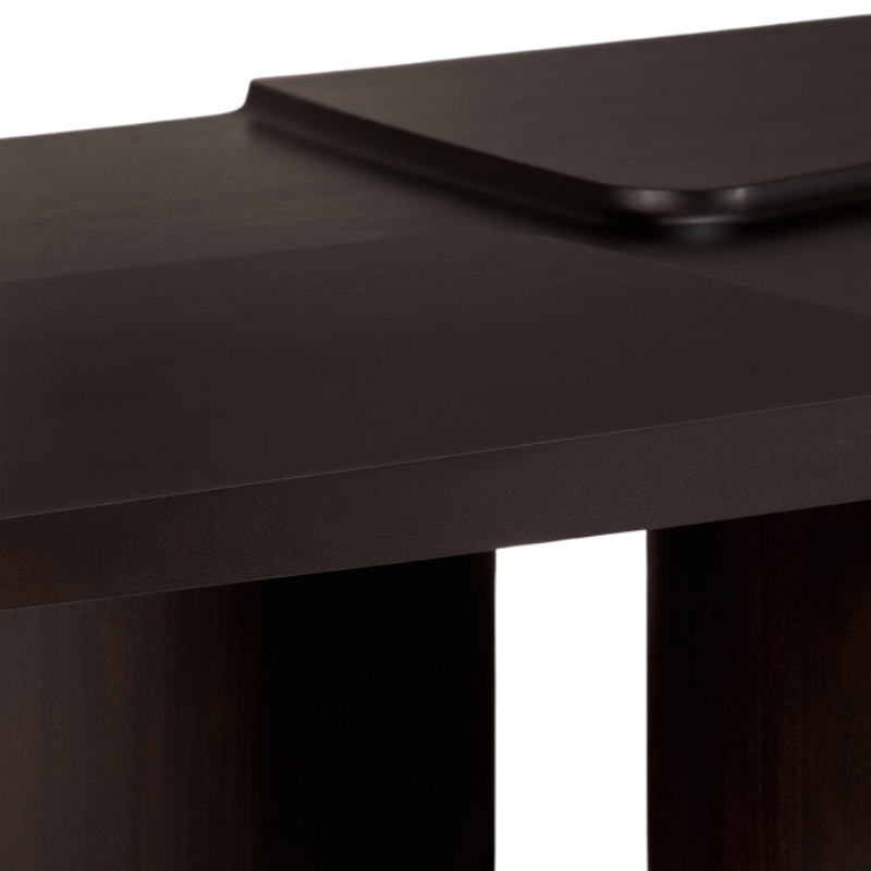 The Brutalist Rectangular Coffee Table by Ethnicraft from tabletop close-up.