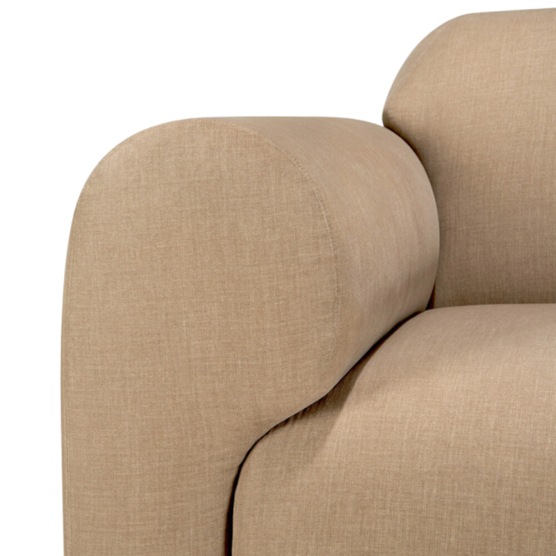 The Bulky Modular Sofa End Seater With R Arm by Ethnicraft, with a close-up of the armrest.