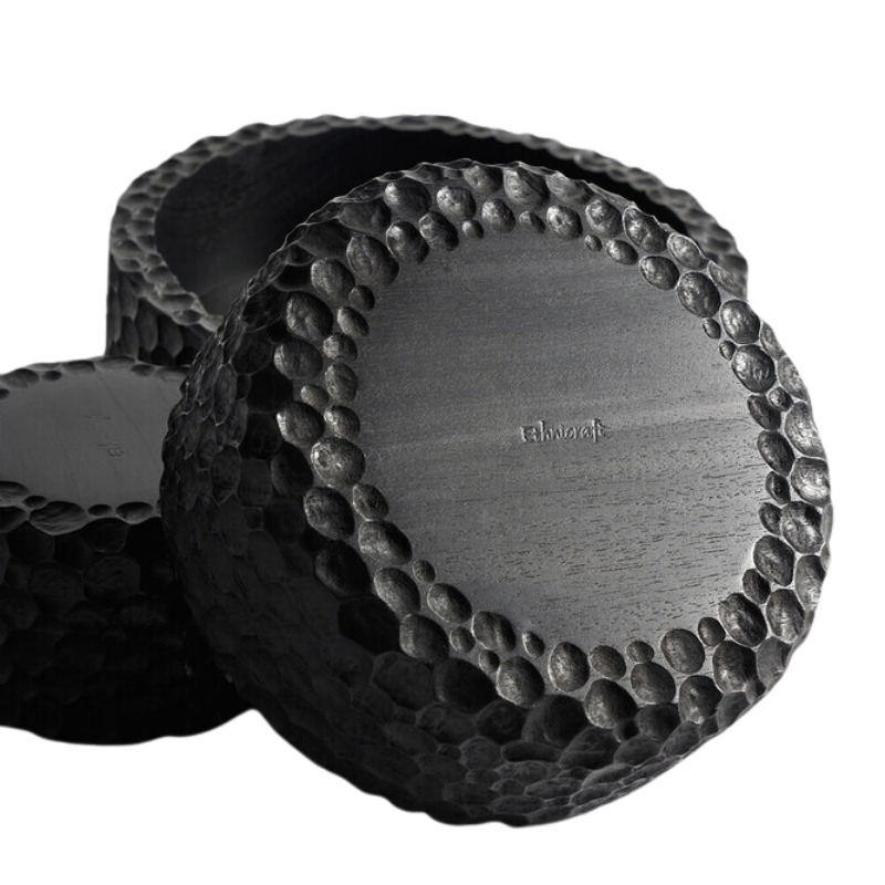 The Chopped Bowl Set from Ethnicraft showing the bottom of the bowls.