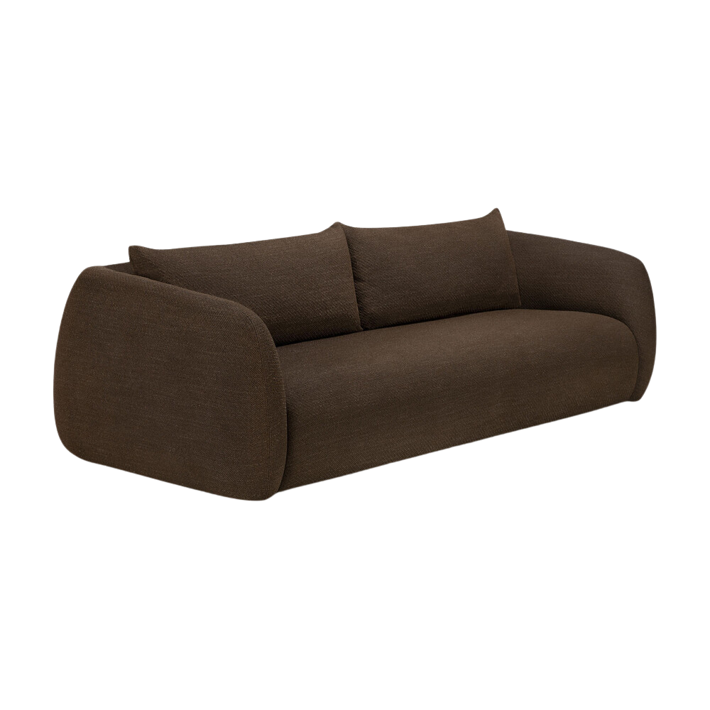Angled view of the Figur Sofa by Ethnicraft 3-seater in Chocolate.