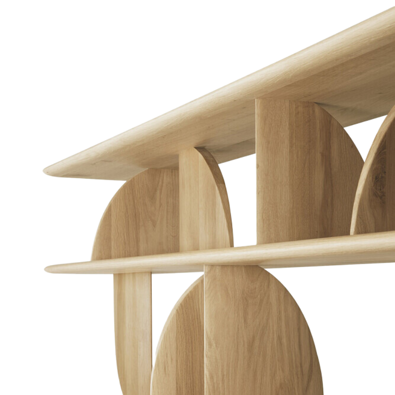 The Geometric Rack from Ethnicraft in oak corner.