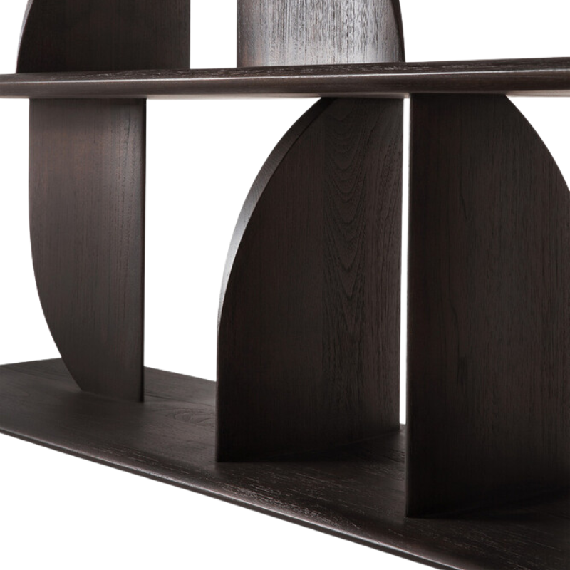 The Geometric Sofa Console from Ethnicraft in dark brown teak in detail.