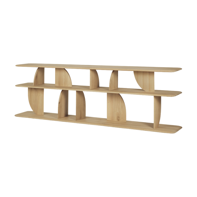 The Geometric Sofa Console from Ethnicraft in oak from an angle.