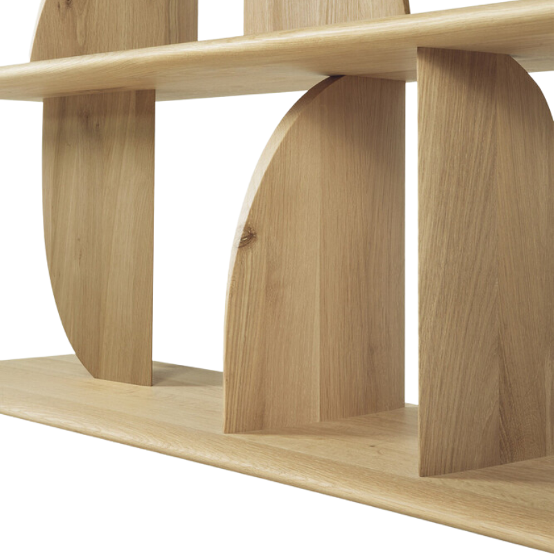The Geometric Sofa Console from Ethnicraft in oak in detail.