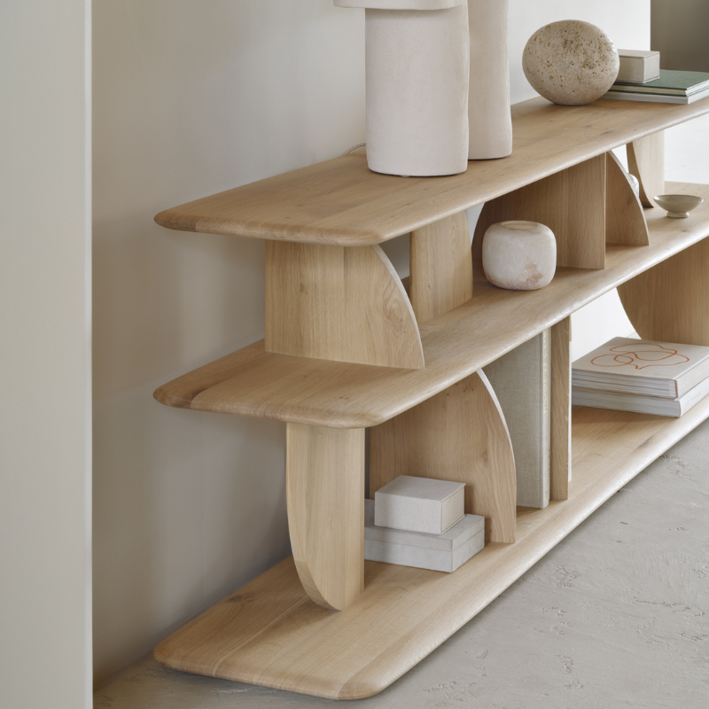 The Geometric Sofa Console from Ethnicraft in oak in a living space.