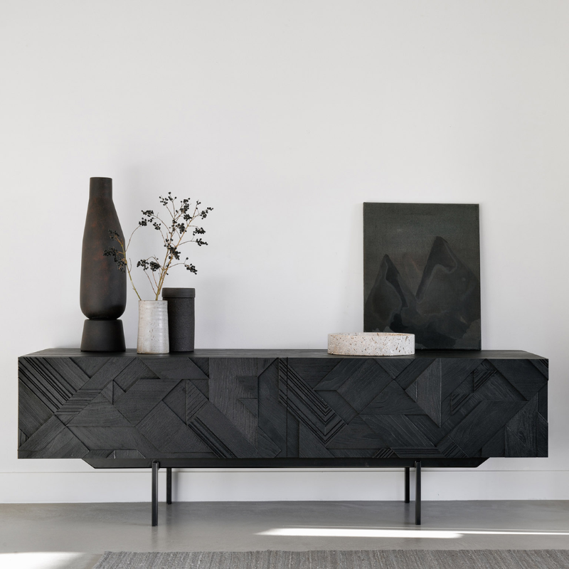 The Graphic TV Cupboard from Ethnicraft in a home.