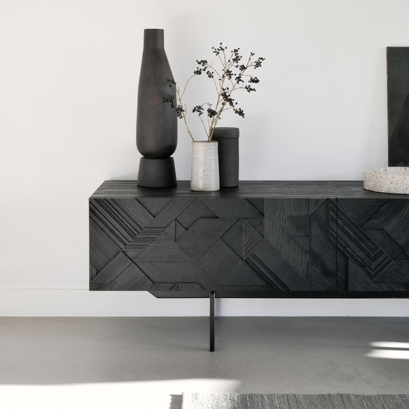 The Graphic TV Cupboard from Ethnicraft in a lounge.