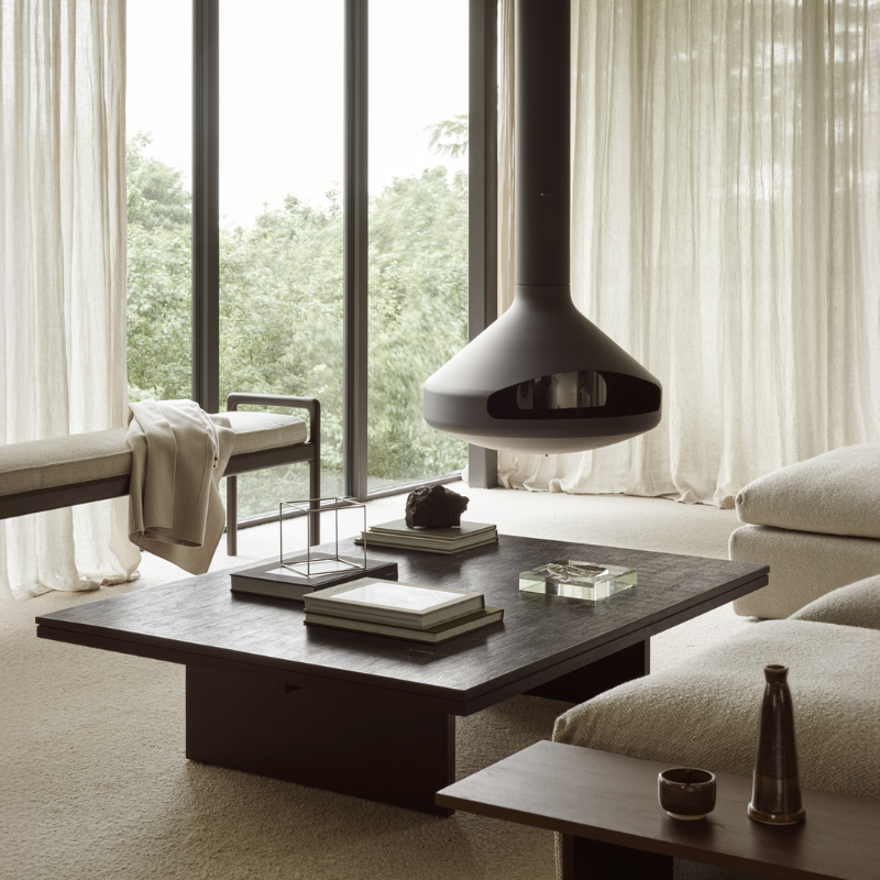 The Grooves Coffee Table 43.5 inches by Ethnicraft, in a living room.