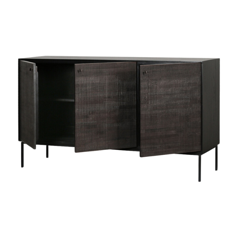 The Grooves Sideboard from Ethnicraft in 60 inch size with three open doors.