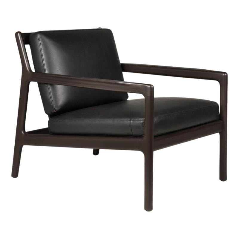 The Jack Lounge Chair from Ethnicraft with a black leather cushion.