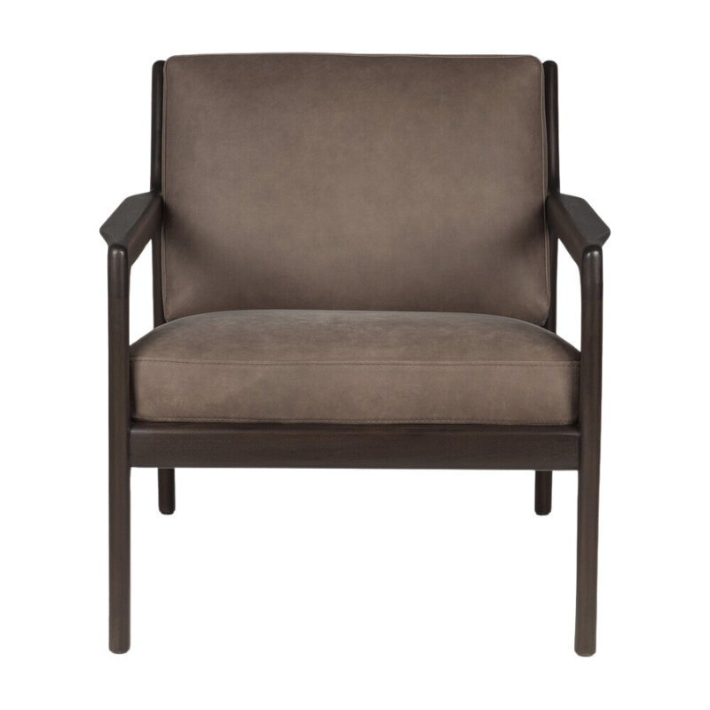 The Jack Lounge Chair from Ethnicraft with a terra nubuck leather cushion from the front.