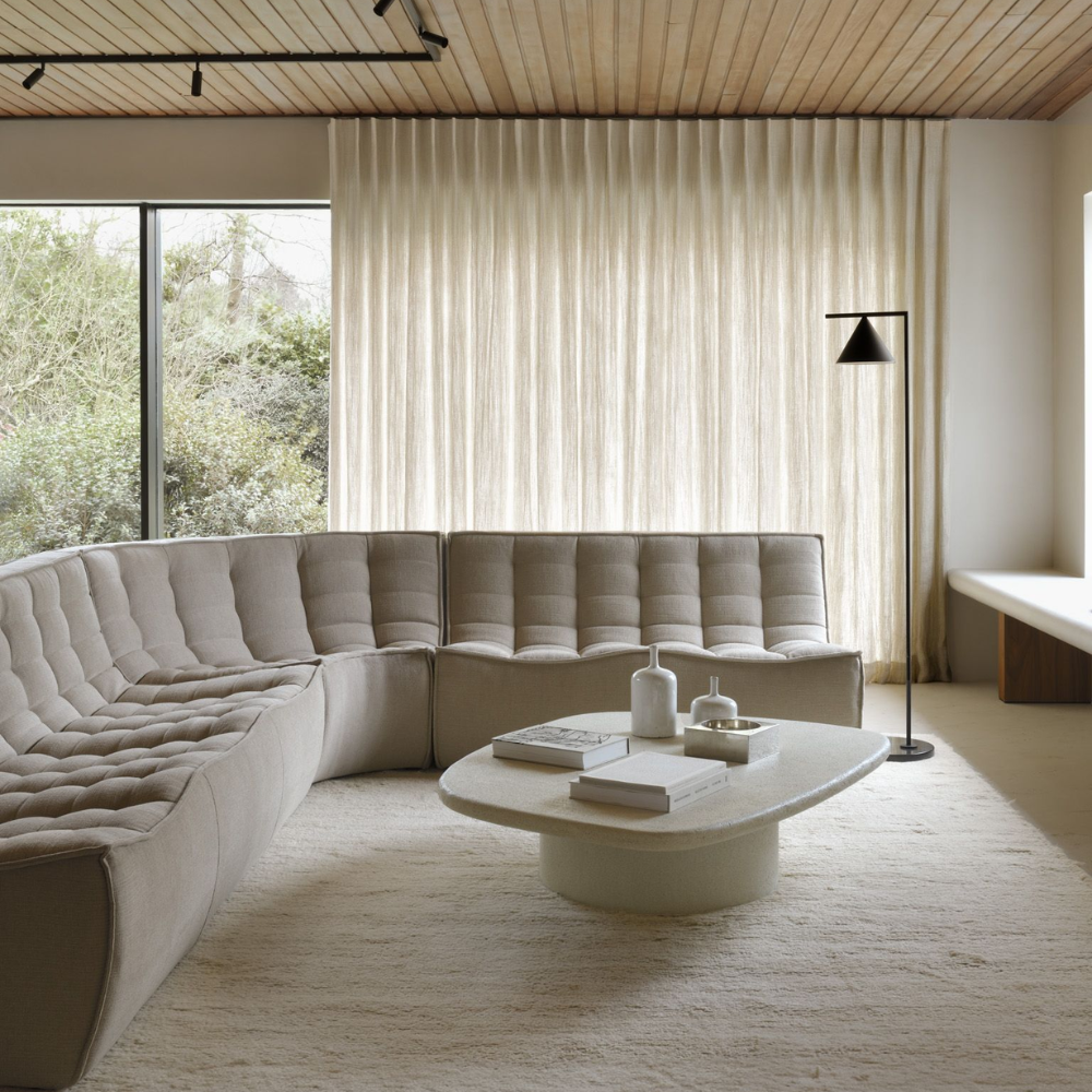 Ethnicraft Living Room collection featuring the N701 Sofa and microcement coffee table