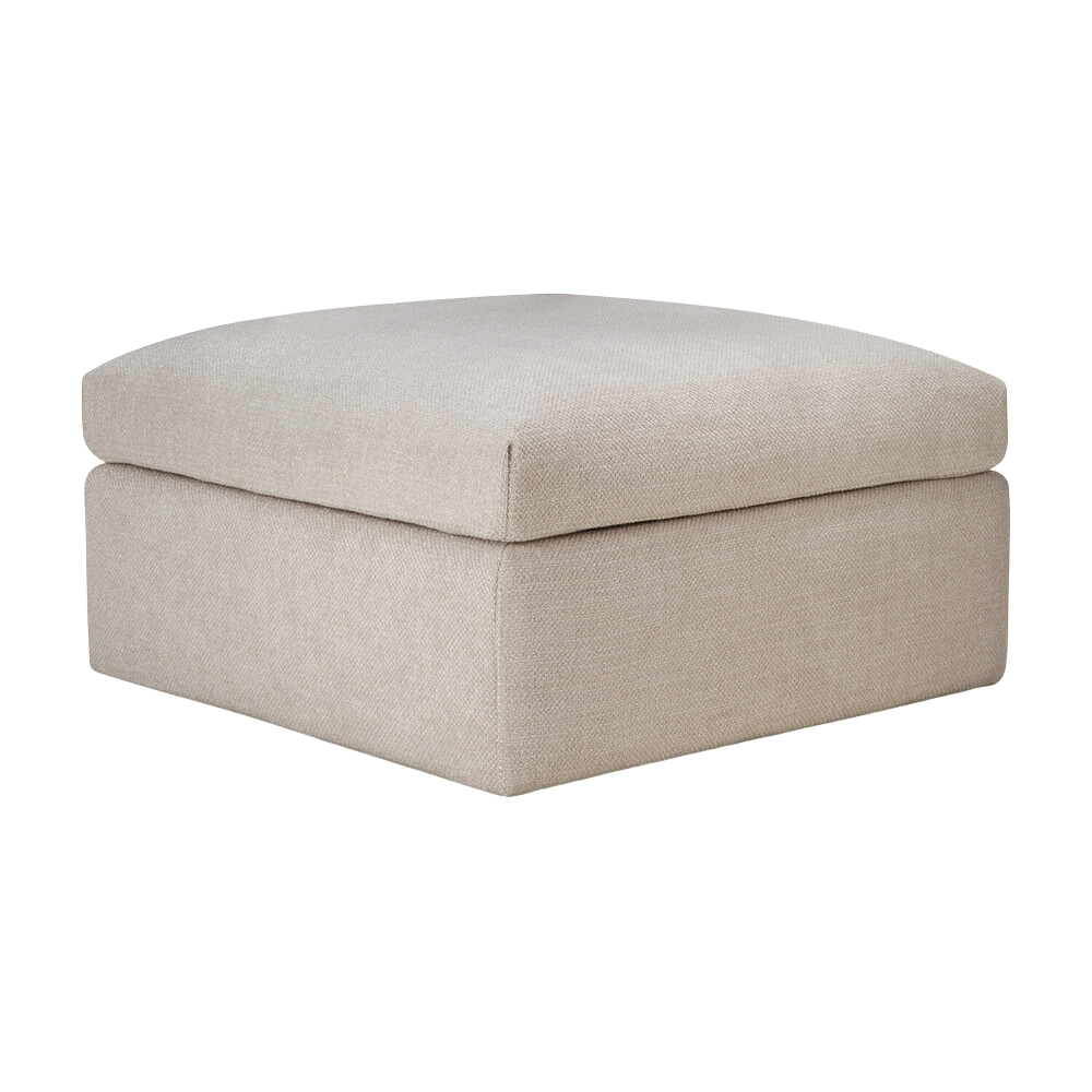 The Mellow Footstool Ivory from Ethnicraft from a corner point.
