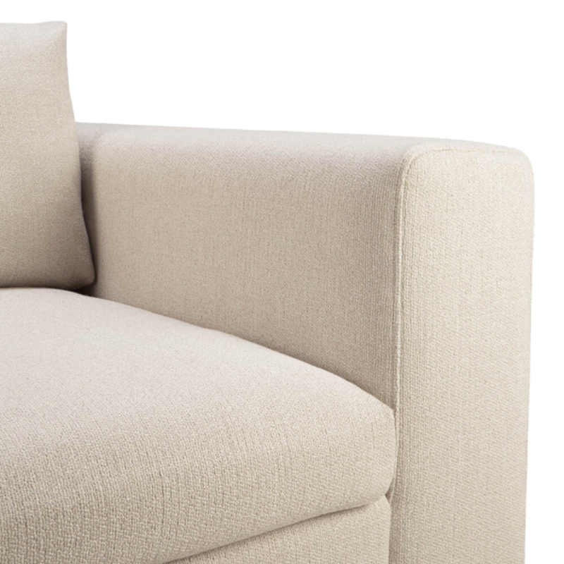 The Mellow Sofa in Off White Ethnicraft with a close-up of the armrest.