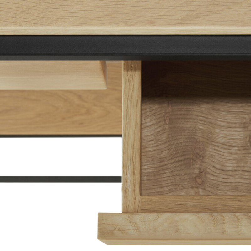 The Monolit Console from Ethnicraft in oak focusing on the drawer.