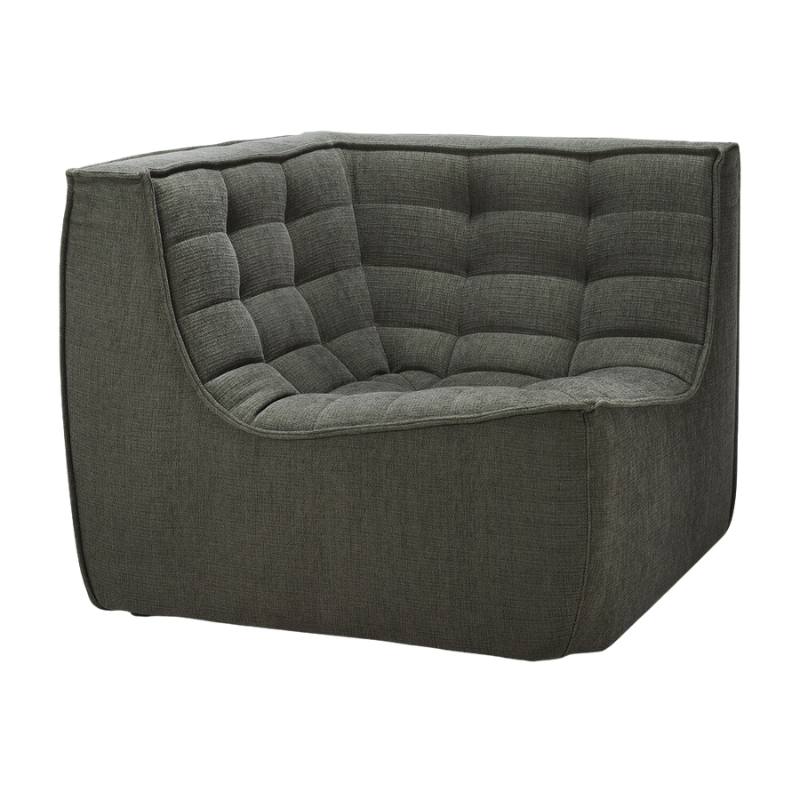 The N701 Corner Unit from Ethnicraft with moss eco fabric from an angle.