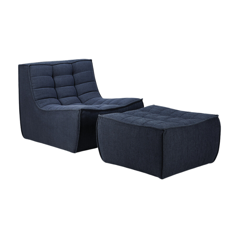 The N701 Footstool from Ethnicraft with graphite eco fabric with the one seater sofa.