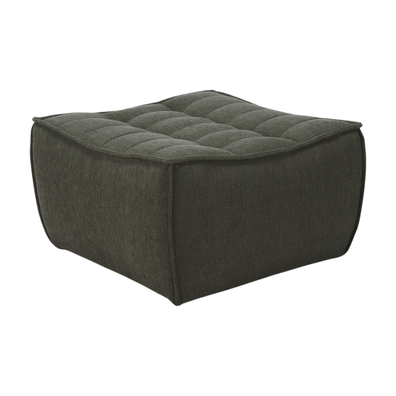 The N701 Footstool from Ethnicraft with moss eco fabric from an angle.