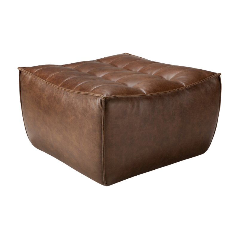 The N701 Leather Footstool Chestnut by Ethnicraft from a corner.
