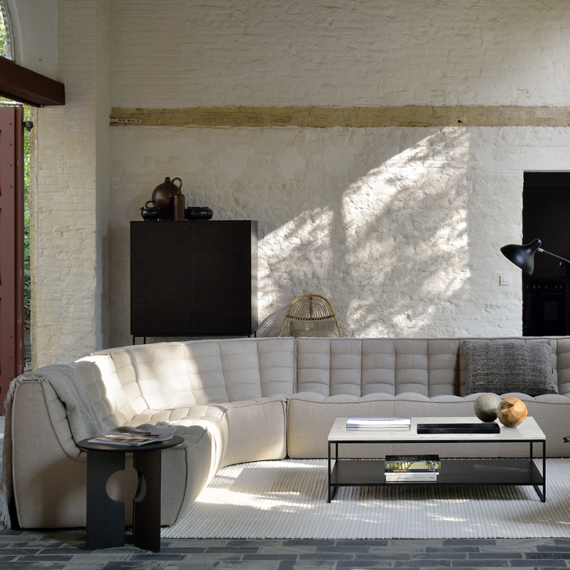 The N701 Modular Round Corner Sofa 1-2 from Ethnicraft in beige standard fabric in the living room. all-groups