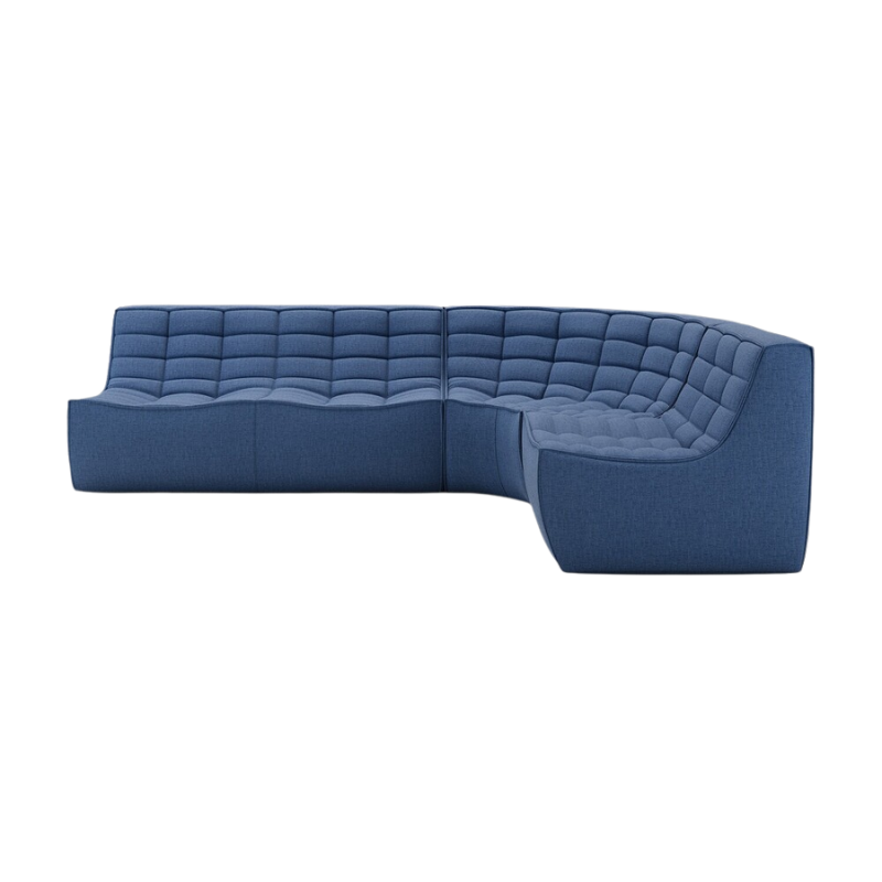 The N701 Modular Round Corner Sofa 1-2 Right from Ethnicraft blue standard fabric.
