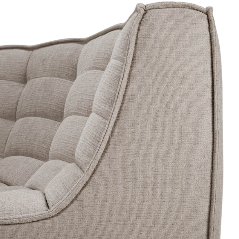 The N701 Modular Round Corner Sofa 1-2 from Ethnicraft in ecru eco fabric from the side edge. all-groups