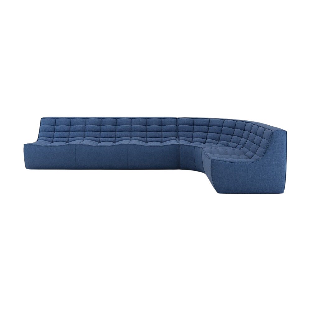The right lounger N701 Modular Round Corner Sofa 1-3 from Ethnicraft with blue standard fabric.