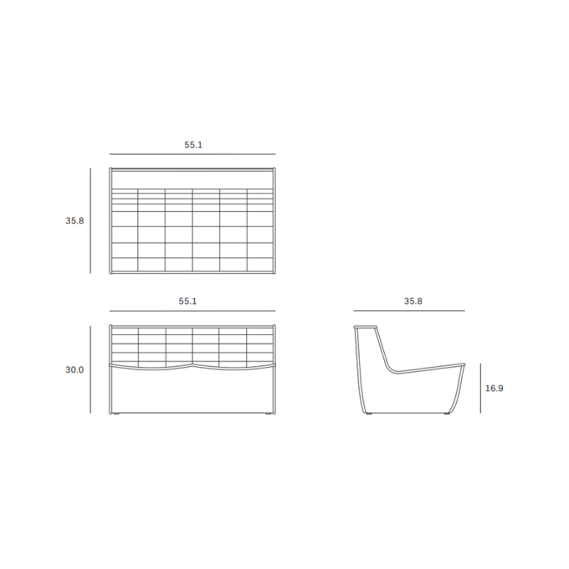 The two seater from the N701 Modular Sectional Sofa, Round 1-2 configuration by Ethnicraft dimensions as a technical line drawing. all-groups
