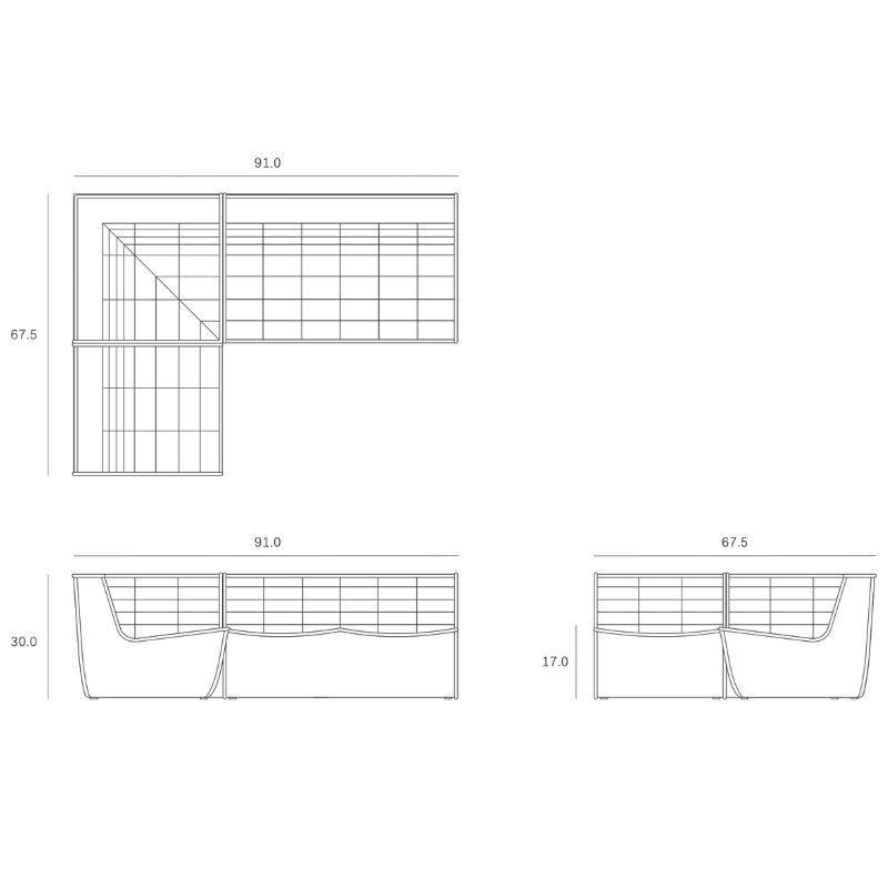 The N701 Modular Sectional Sofa, Square 1-2 from Ethnicraft dimensions. all-groups