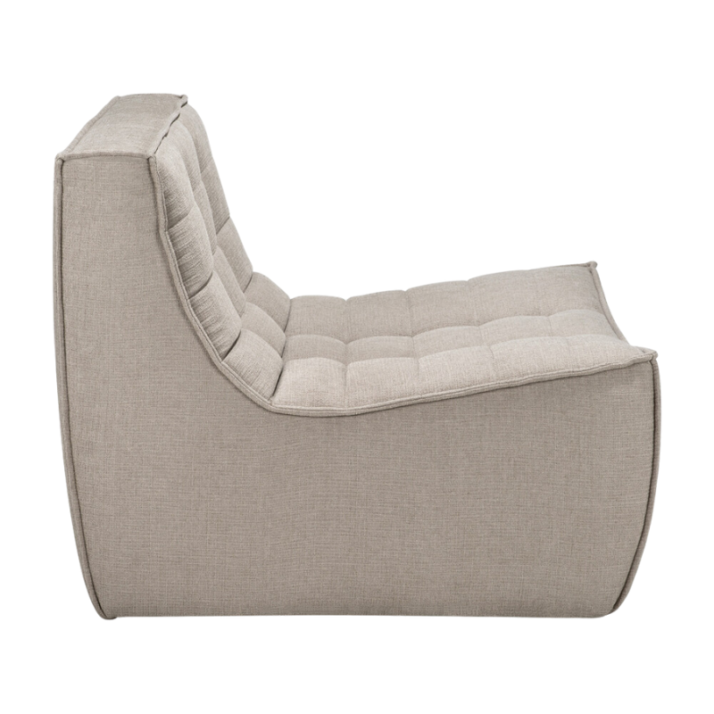 The one seater N701 Modular Sectional Sofa, Square 1-2 from Ethnicraft in ecru eco fabric from the side.