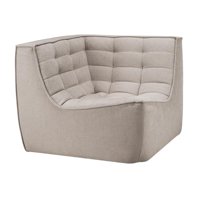 The square corner N701 Modular Sectional Sofa, Square 1-2 from Ethnicraft in ecru eco fabric from an angle.