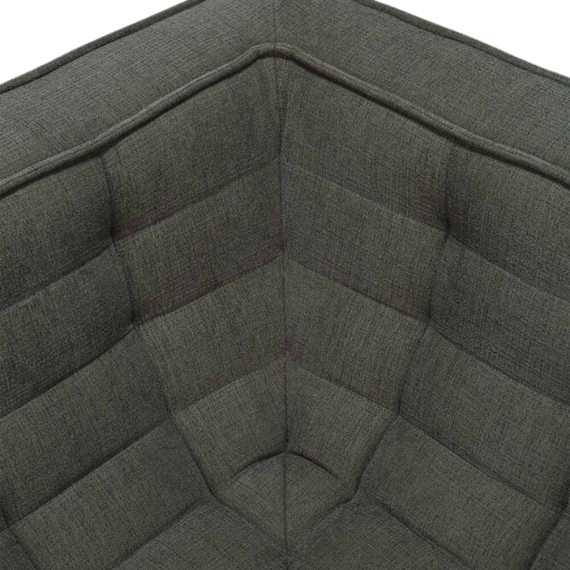 The square corner N701 Modular Sectional Sofa, Square 1-2 from Ethnicraft in moss eco fabric focusing on the upholstery.