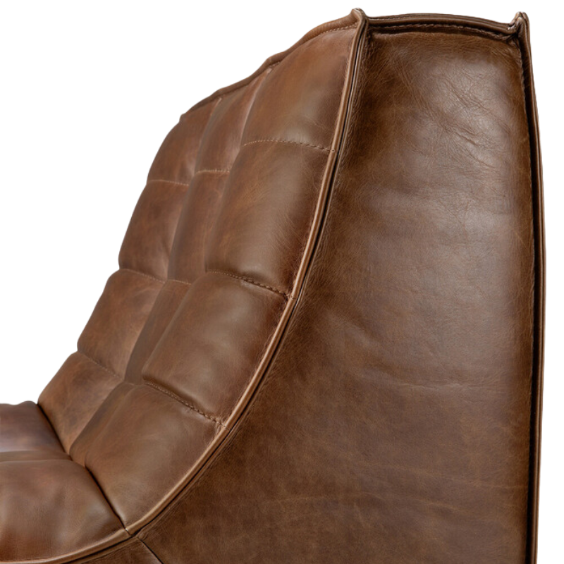 The N701 Modular Square Corner Sofa 1-3 Chestnut from Ethnicraft with a close-up from the side angle.