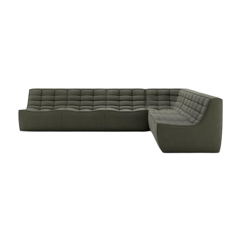 The N701 Modular Square Corner Sofa 2-3 Right from Ethnicraft in Moss eco fabric.