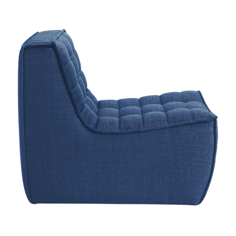 The N701 One Seater from Ethnicraft with blue standard fabric from the side.