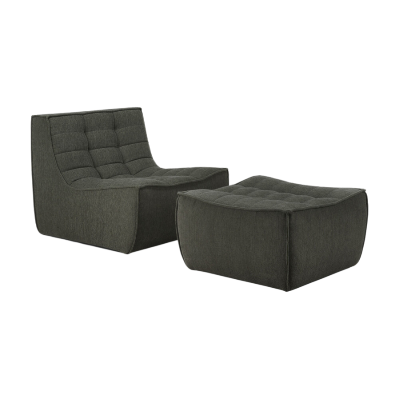 The N701 One Seater from Ethnicraft with moss eco fabric with an ottoman.