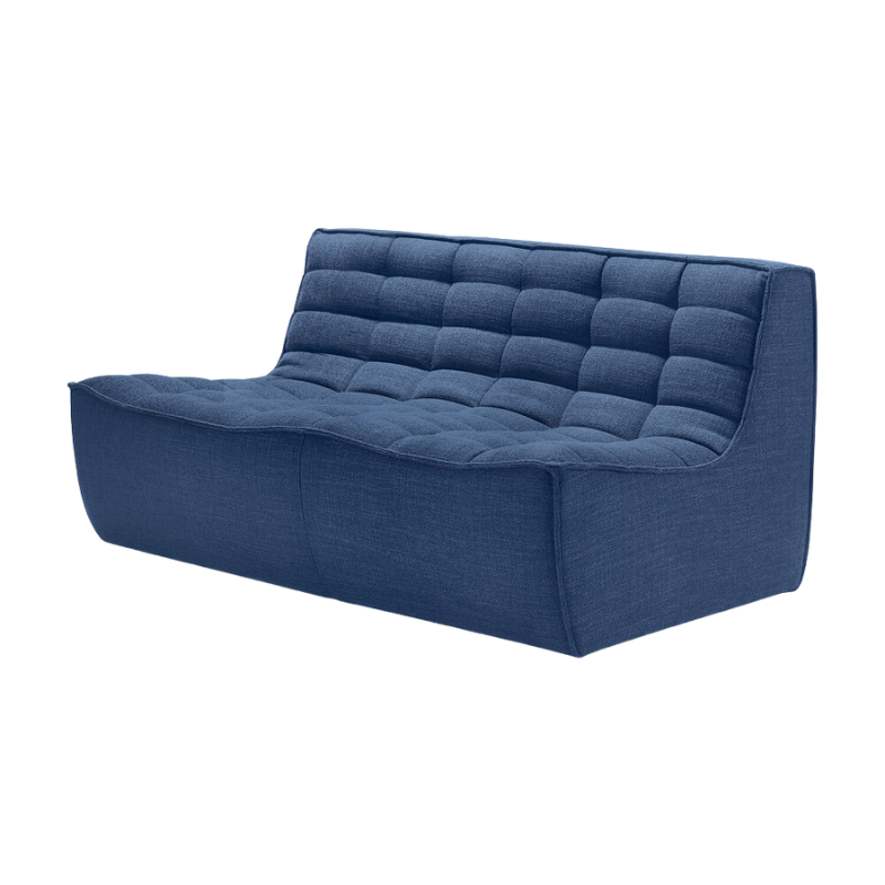The N701 Two Seater Sofa from Ethnicraft with blue standard fabric from an angle.