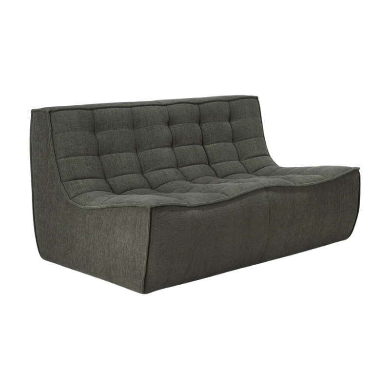 The N701 Two Seater Sofa from Ethnicraft with moss eco fabric from an angle.