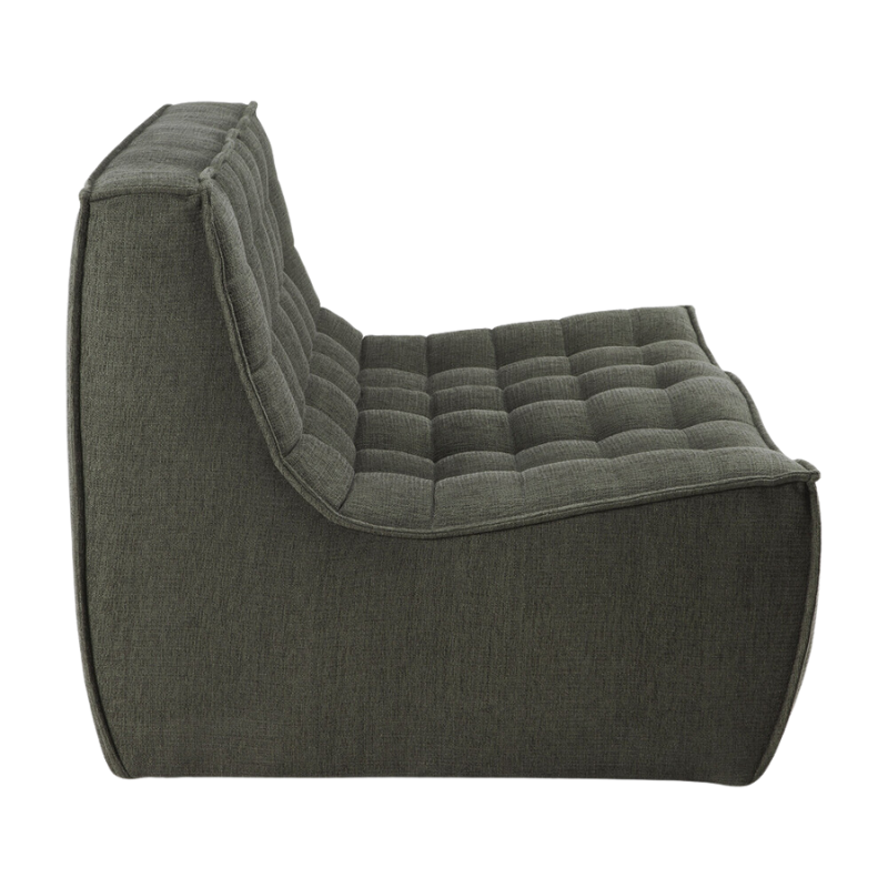 The N701 Two Seater Sofa from Ethnicraft with moss eco fabric from the side.