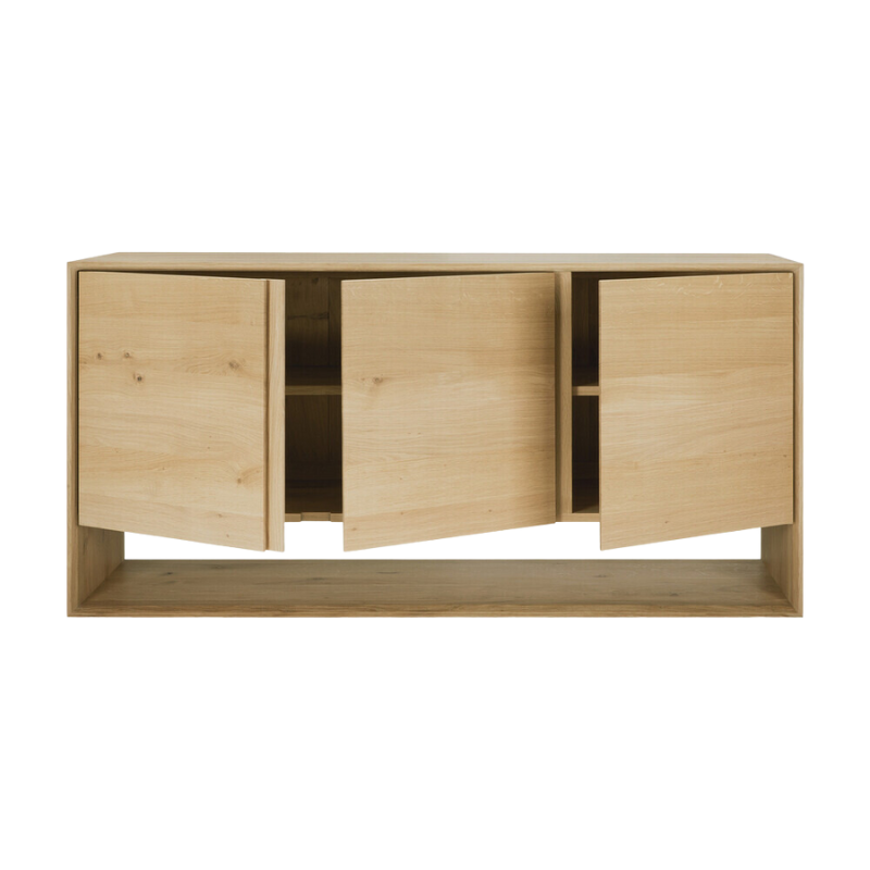 The Nordic Sideboard from Ethnicraft 62.5 inch size with three open doors.