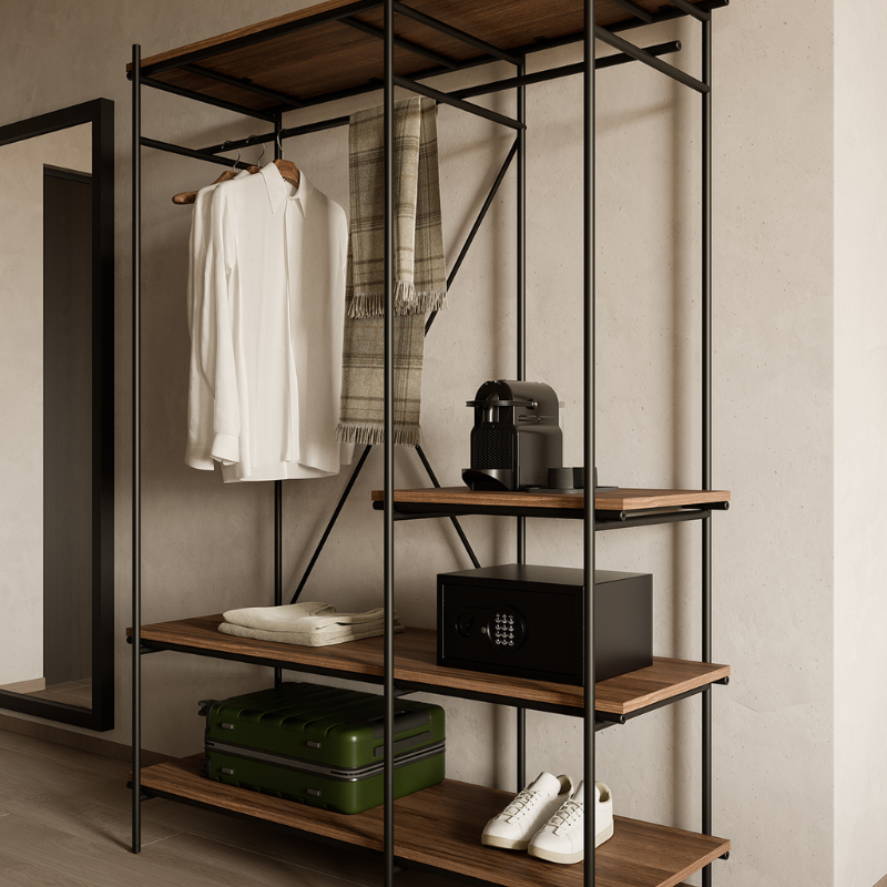 The Oscar Hanging Rack from Ethnicraft in a living room.