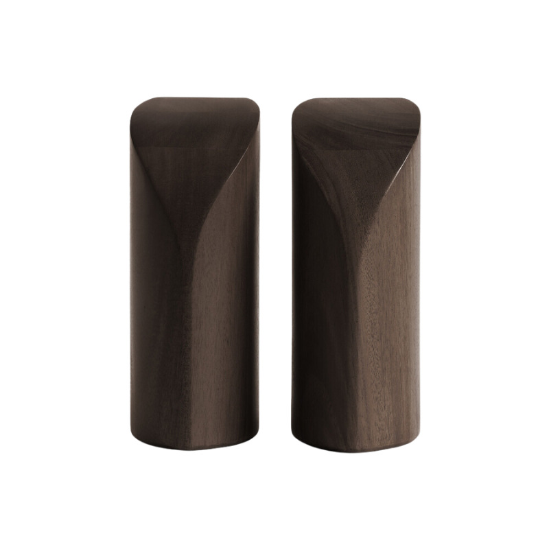 PI Book Ends in mahogany dark brown wood from the front.