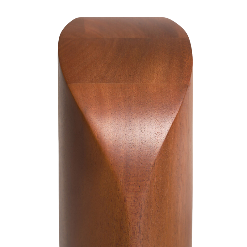 Up close image of the PI Book Ends in mahogany wood.