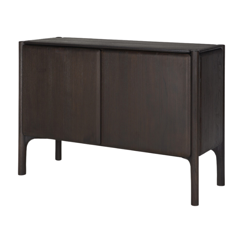 The 47 inch PI Sideboard from Ethnicraft in dark brown teak from an angle.