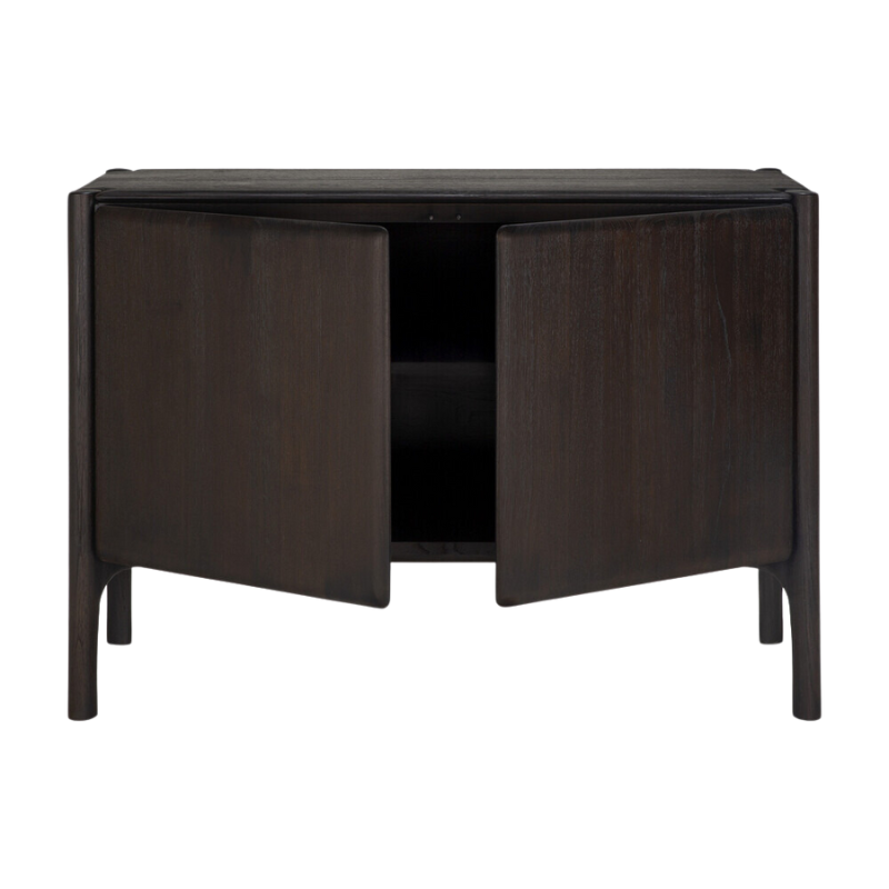 The 47 inch PI Sideboard from Ethnicraft in dark brown teak with two open doors.