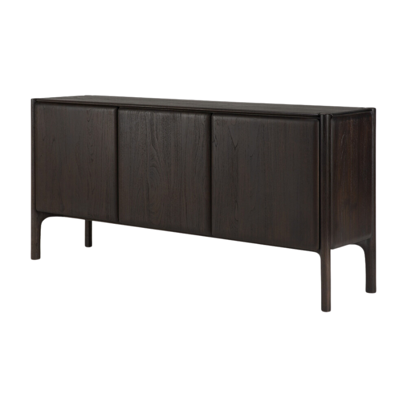 The 69 inch PI Sideboard from Ethnicraft in dark brown teak from an angle.