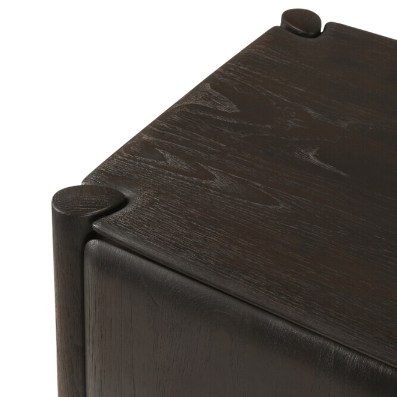 The PI Sideboard from Ethnicraft in dark brown teak from the top.