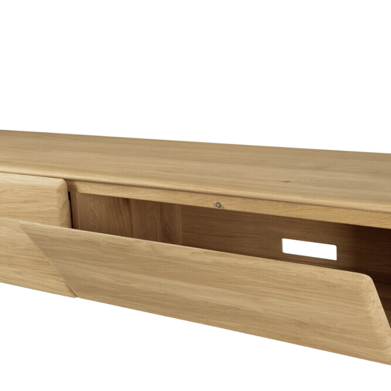 The PI TV Cupboard from Ethnicraft focusing on the flip down door.